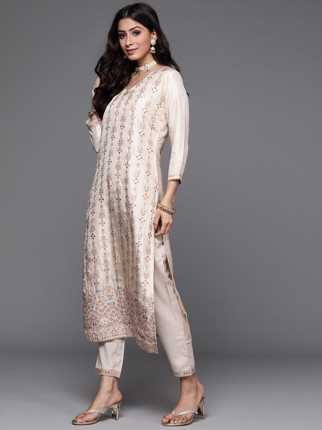 Libas Womens Silk Blend Kurta Sets (33338O_Beige