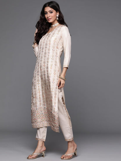 Libas Womens Silk Blend Kurta Sets (33338O_Beige