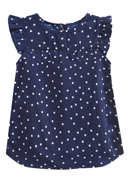 A.T.U.N. (ALL THINGS UBER NICE) Girls Polka Dots Regular Top Navy-White