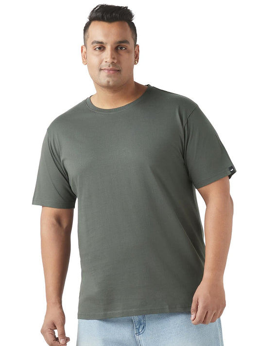 Bewakoof Plus Mens Solid Regular Fit Half Sleeve Round Neck Cotton Plus Size T-Shirt_564850_Grey_3XL