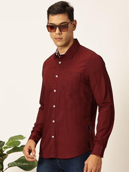 Thomas Scott 100% Cotton Long Sleeve Solid Regular Fit Casual Shirts for Mens Wine