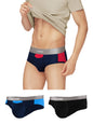 XYXX Mens Underwear Illuminati IntelliSoft Antimicrobial Micro Modal Brief Pack of 3 (Black Iris & Tango Red ; Black Iris & Bri