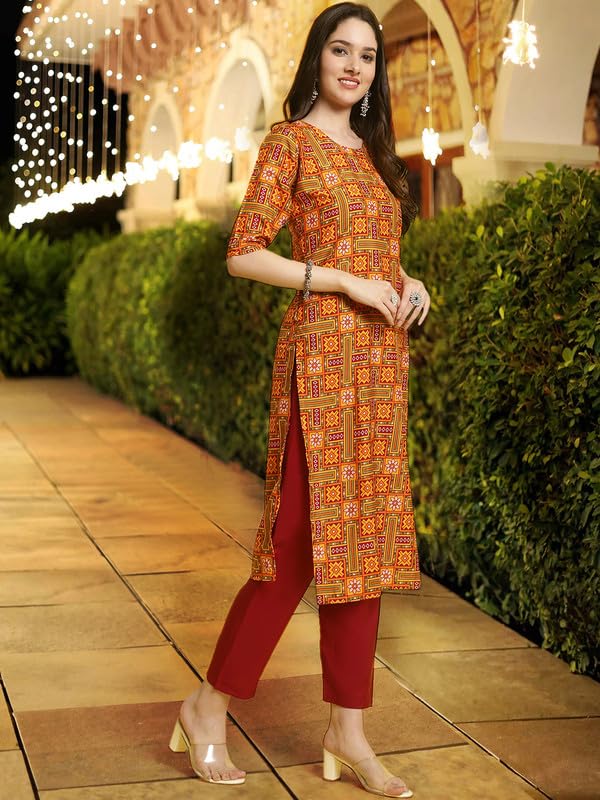 Pinkmint WomenS Printed Crepe Straight Kurta And Pant Set Round Neck Kurta And Pant Set For Women