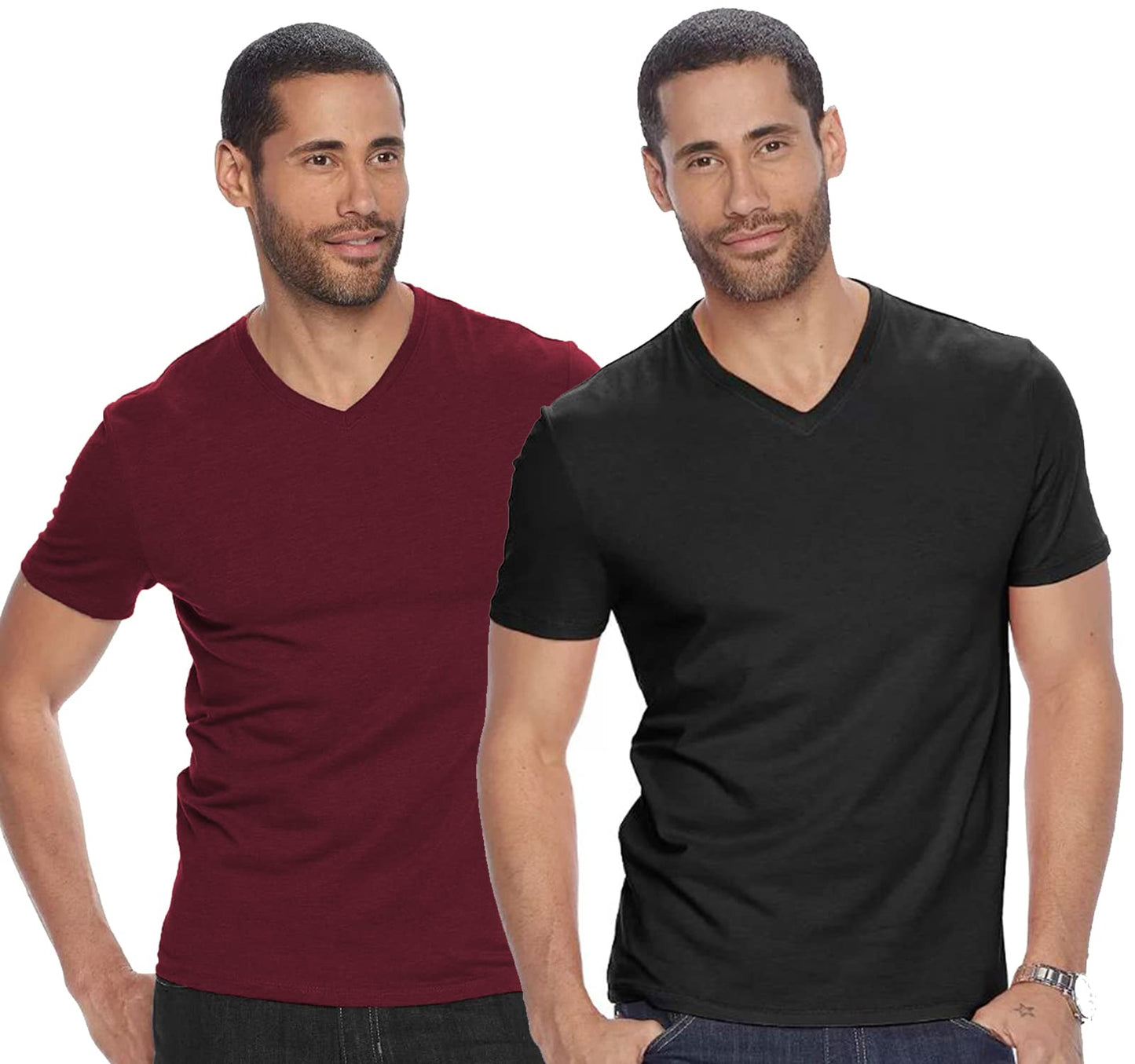 ADRO Men's V Neck Combo Plain Cotton T-Shirts_VCM2-PLN-BL-MR