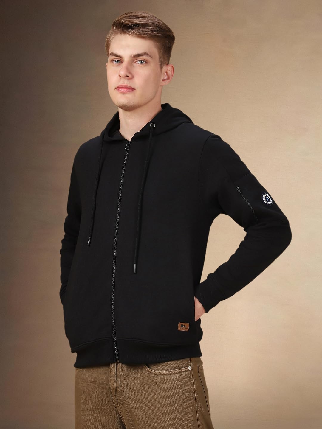 Dennis Lingo Men Solid Polycotton Regular Fit Full Sleeves Front-Open Sweatshirts Black