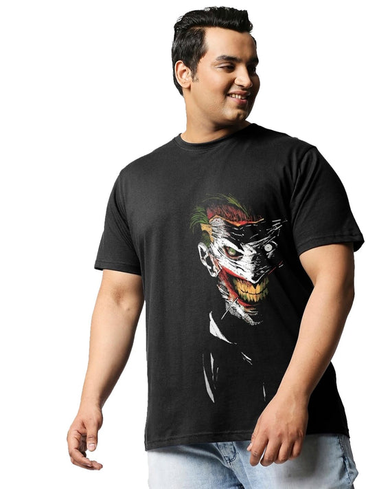 Bewakoof Official DC Merchandise Mens Graphic Print Oversized Fit Half Sleeve Round Neck Cotton Plus Size T-Shirt_585851_Black_