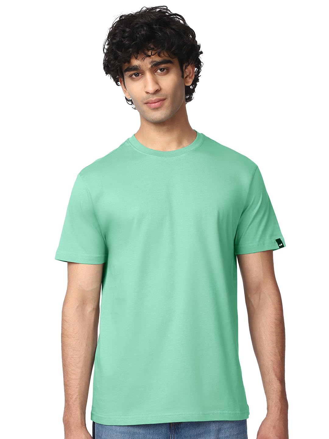 Bewakoof Mens Solid Regular Fit Half Sleeve Round Neck Cotton Jersey T-Shirt_646799_Green_M