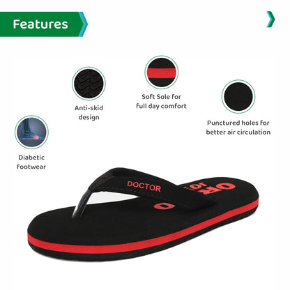 ORTHO JOY Mens Orthopaedic Diabetic Slippers, Size 13, Black, Model ORTH_MSP04_BLK_12