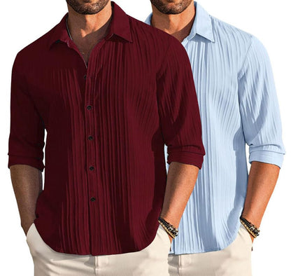 Deelmo Combo Of MenS Casual Button Down Shirts Long Sleeve Linen Shirt Fashion Textured Summer Shirts Pack Of 2