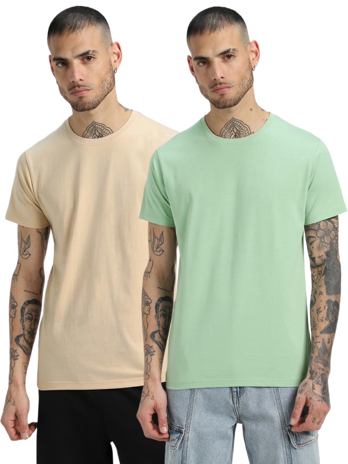 Veirdo Mens Regular Fit Short Sleeve Round Neck Solid Cotton T-Shirt