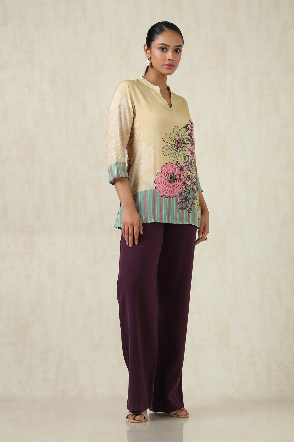 Soch Womens Beige Muslin Botanical Tunic