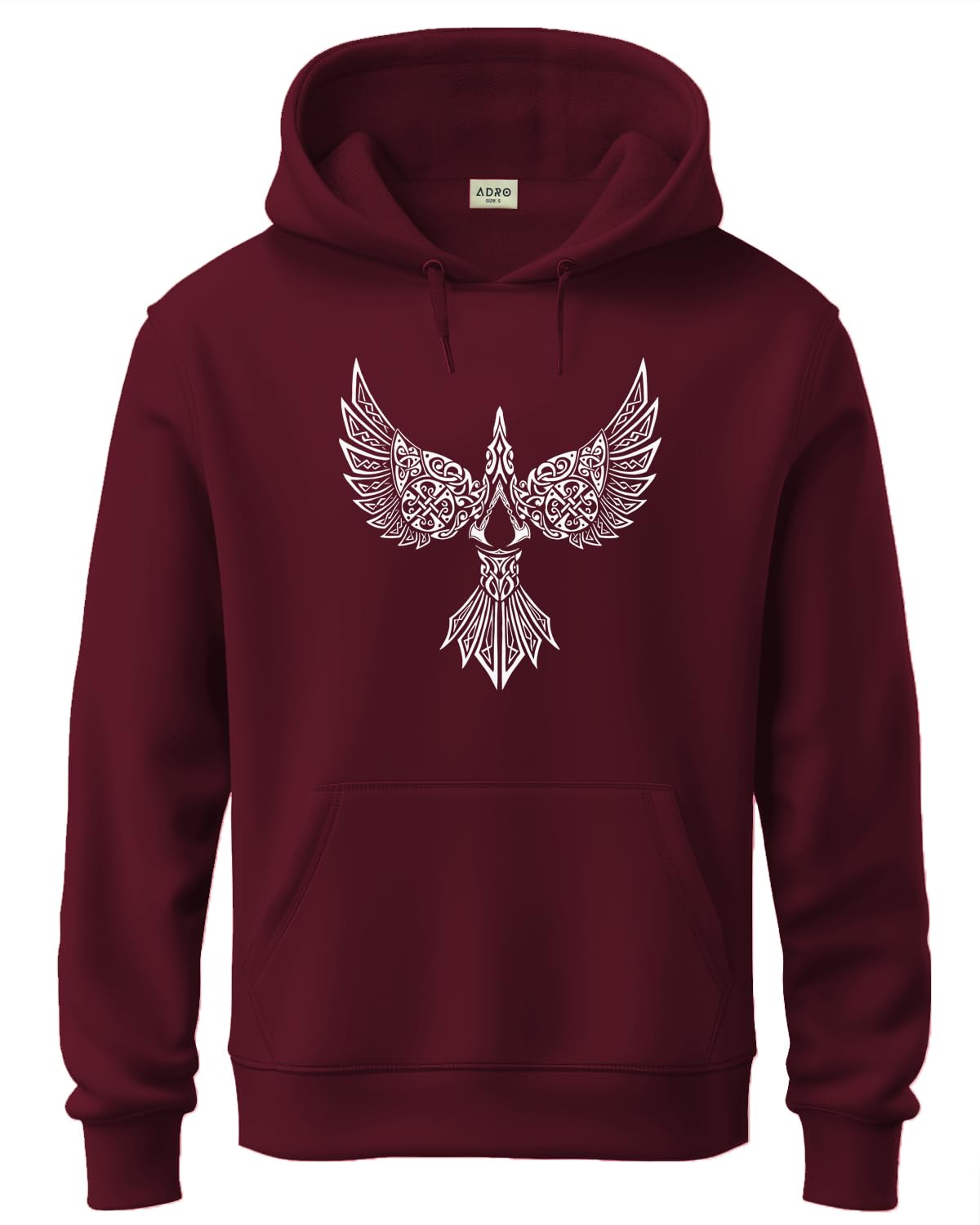 ADRO Men's Cotton Neck Hooded Sweatshirt (H24-BIRD-MR_Maroon
