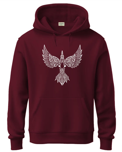 ADRO Men's Cotton Neck Hooded Sweatshirt (H24-BIRD-MR_Maroon