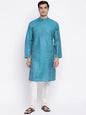 Fabindia Men Silk Blend Slim Fit Long Kurta Teal_XS