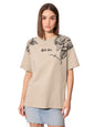 The Souled Store Hell Yes Women and Girls Short Sleeve Round Cotton Oversized T-Shirts Beige