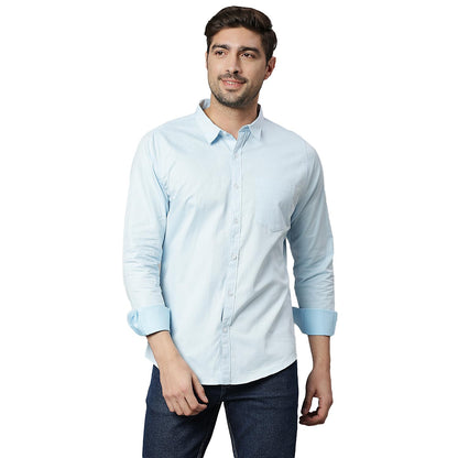Thomas Scott Mens Solid Slim Fit 100% Cotton Casual Shirt with Spread Collar and Long Sleeve White