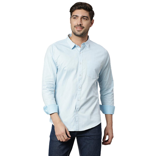 Thomas Scott Mens Solid Slim Fit 100% Cotton Casual Shirt with Spread Collar and Long Sleeve White