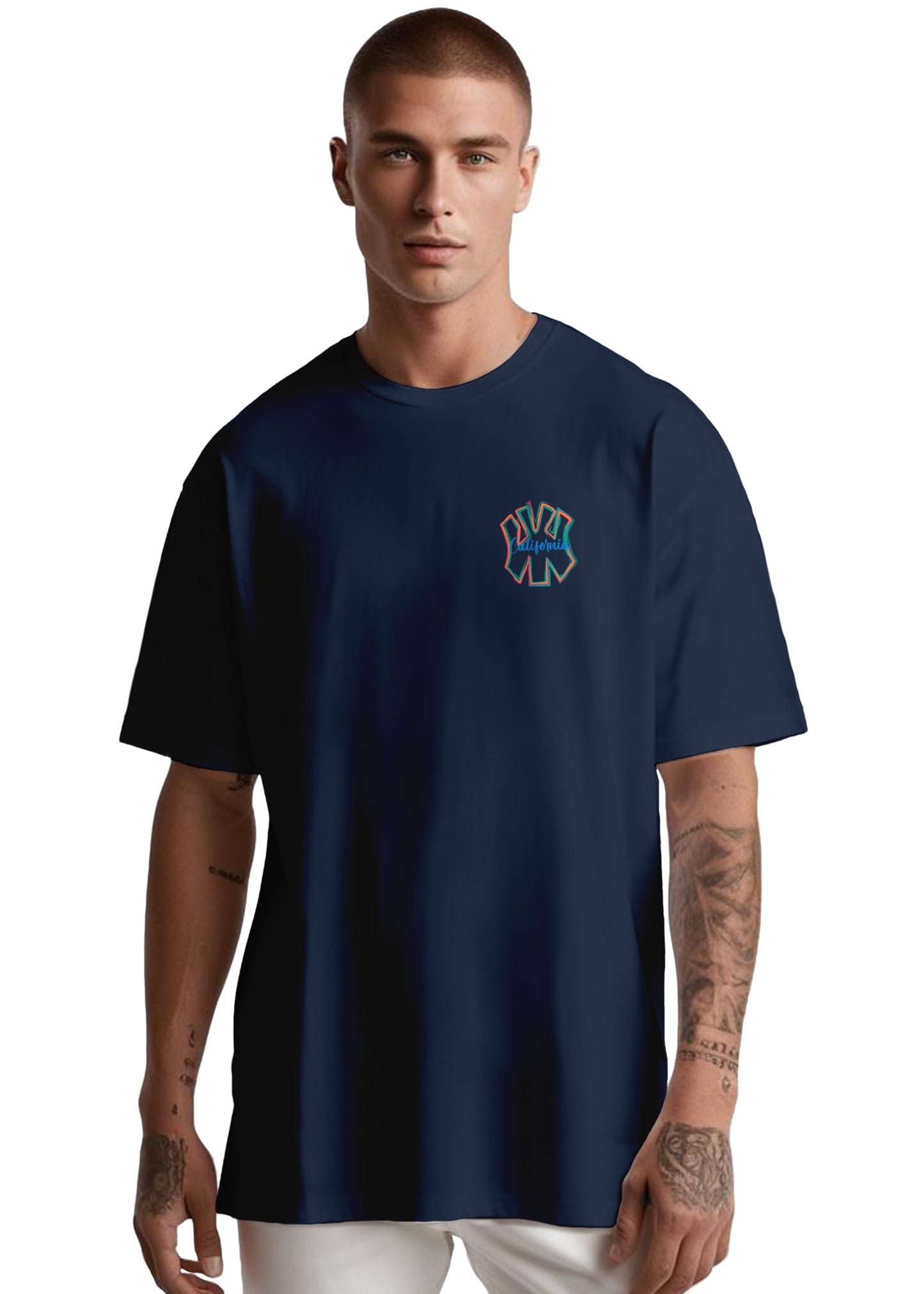 Peppyzone Mens Oversized Fit T-Shirt (PZ-OST-Trendy42_Navy Blue