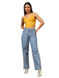 Kotty WomenS Checkered Pure Cotton Wide Leg Jeans(Blue,32)