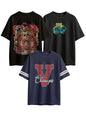 Veirdo 100% Cotton Oversized Baggy Fit Round Neck Graphic Printed Short Sleeve T-Shirt Combo