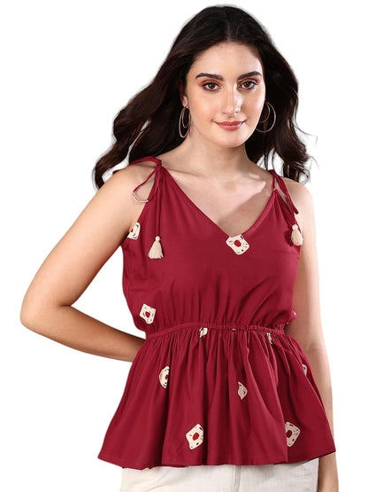 Stylum Womens Bandhej Printed Rayon Short Peplum Top