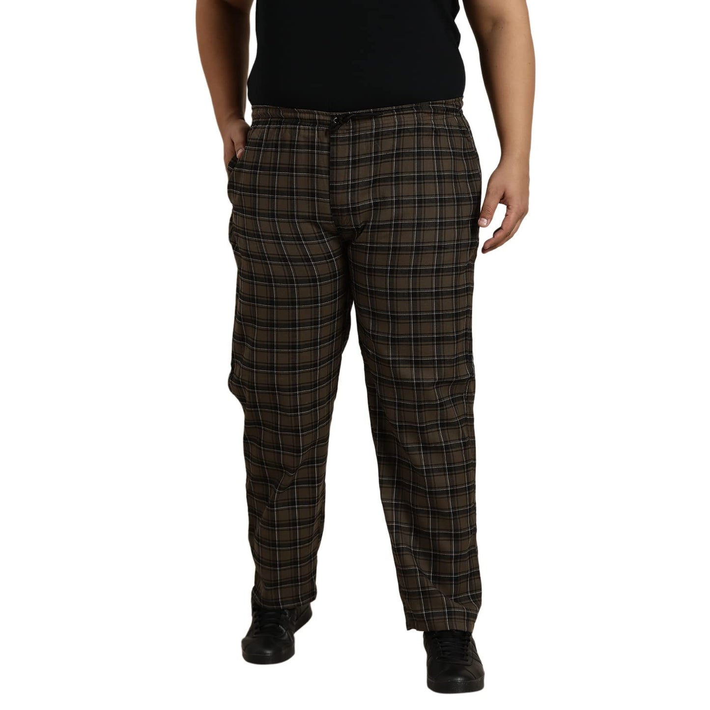 SOJANYA Plus (Since 1958), Men's Cotton Brown & Black Checked Track Pant, Size: 40