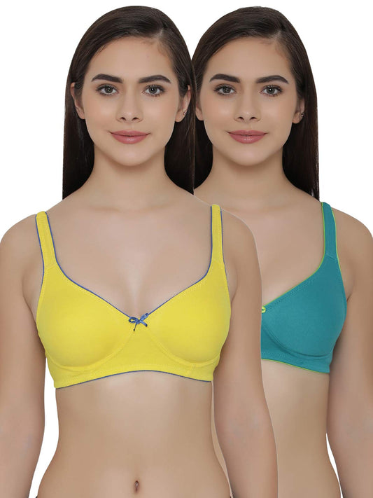 Clovia Womens Cotton Pack of 2 T-Shirt Non Padded Wirefree Demicup Bra (COMBRC120_Multi-Coloured_36B)