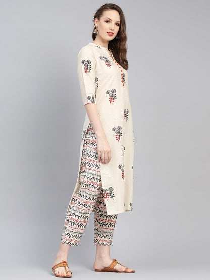 Libas WomenS Silk Blend Printed Regular Fit Kurta Set (6313_Off White