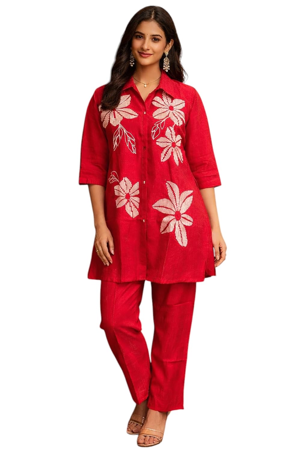 Aarika Womens Casual Wear Rani Colour Thread Embroidery Silk Co-Ord Set-(M-Xxl)-(Kp-W-Jn-350-Rani-M)