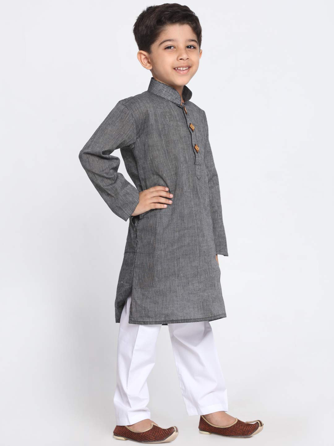 Jbn Creation Boys Pure Cotton Black And White Kurta Pyjama Set - Ethnic Elegance For Festivals | Comfortable Traditional Pure So