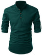 Zombom MenS Solid Cotton Blend Casual Regular Fit Mandarin/Chinese Collor Full Sleeve Kurta Shirt For Men Green