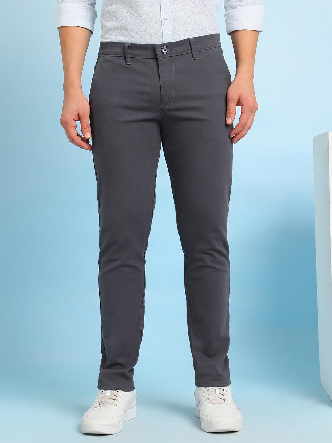 Dennis Lingo Men Denim Blue Solid Slim Fit Chinos
