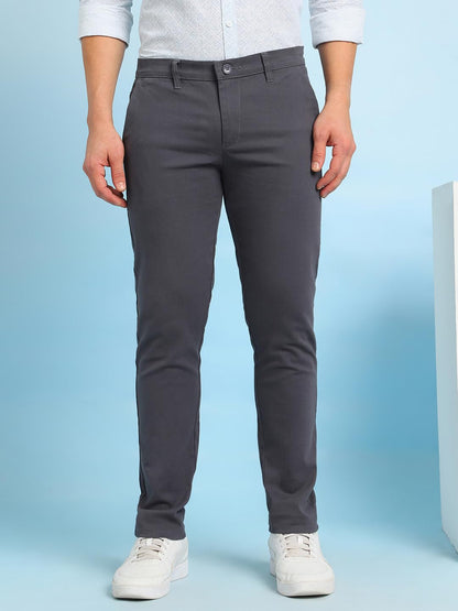 Dennis Lingo Men Denim Blue Solid Slim Fit Chinos