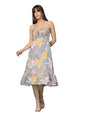 Oomph! WomenS Western & Fusion Wear Printed Crepe Dress For Women, Smocked Bodice, Grey - Md1055