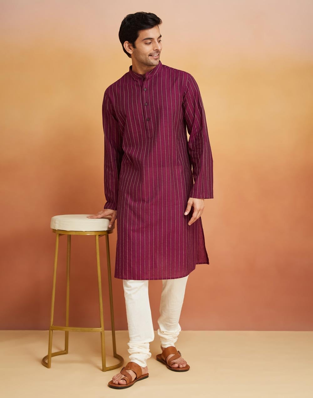 Fabindia Purple Cotton Dobby Long Kurta