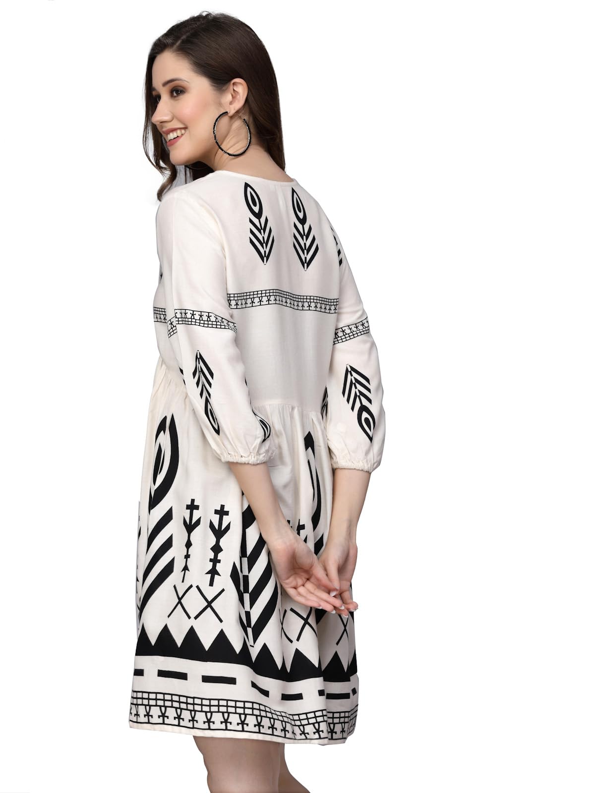 Stylum Womens Womens Off White Printed Rayon Flared Dress