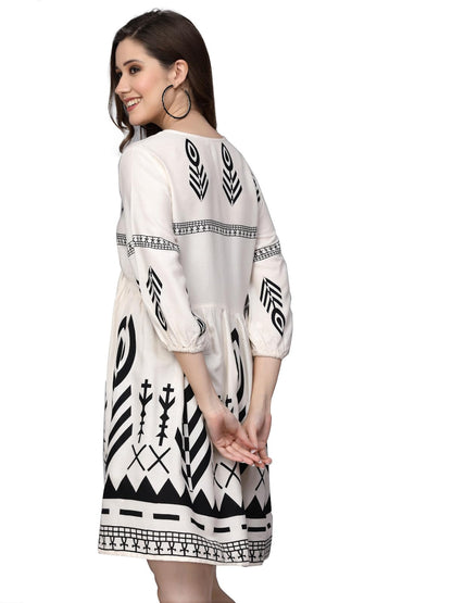 Stylum Womens Womens Off White Printed Rayon Flared Dress