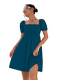 Shasmi WomenS & GirlS Dress For Women L One Piece Dress For Women L Beach Dress For Women, Solid Textured Puff Sleeve Square N