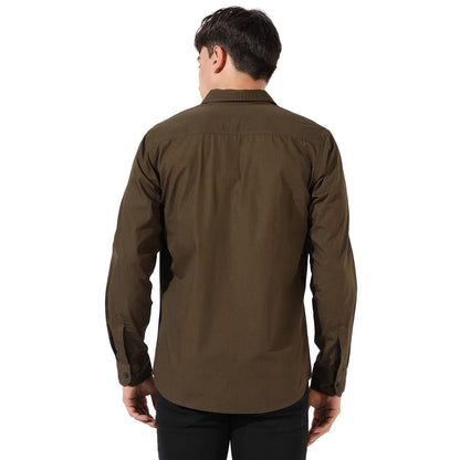Campus Sutra Mens Solid Olive Green Button Up Collared Shirt for Casual Wear | Shirt Crafted with Regular Sleeve, Comfort Fit &