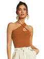 Sugathari Womens Orange Criss Cross Front Ribbed Knit Korean Trendy Tank Western Tops for Women Stylish (T-Shirt 183 Rust Orang