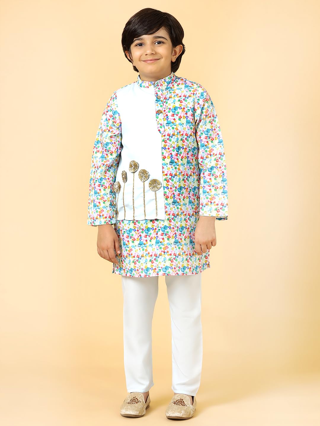 A.T.U.N. (ALL THINGS UBER NICE) Blue Cube Printed Kurta Pyjama Set for Boys