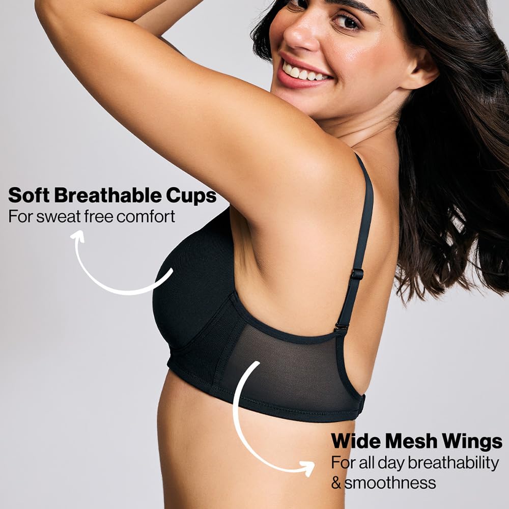 Nykd By Nykaa Iconic Low Back Party Bra For Women, Medium Coverage, Wired, Lightweight With Adjustable Straps - Nyb252, Black, 3