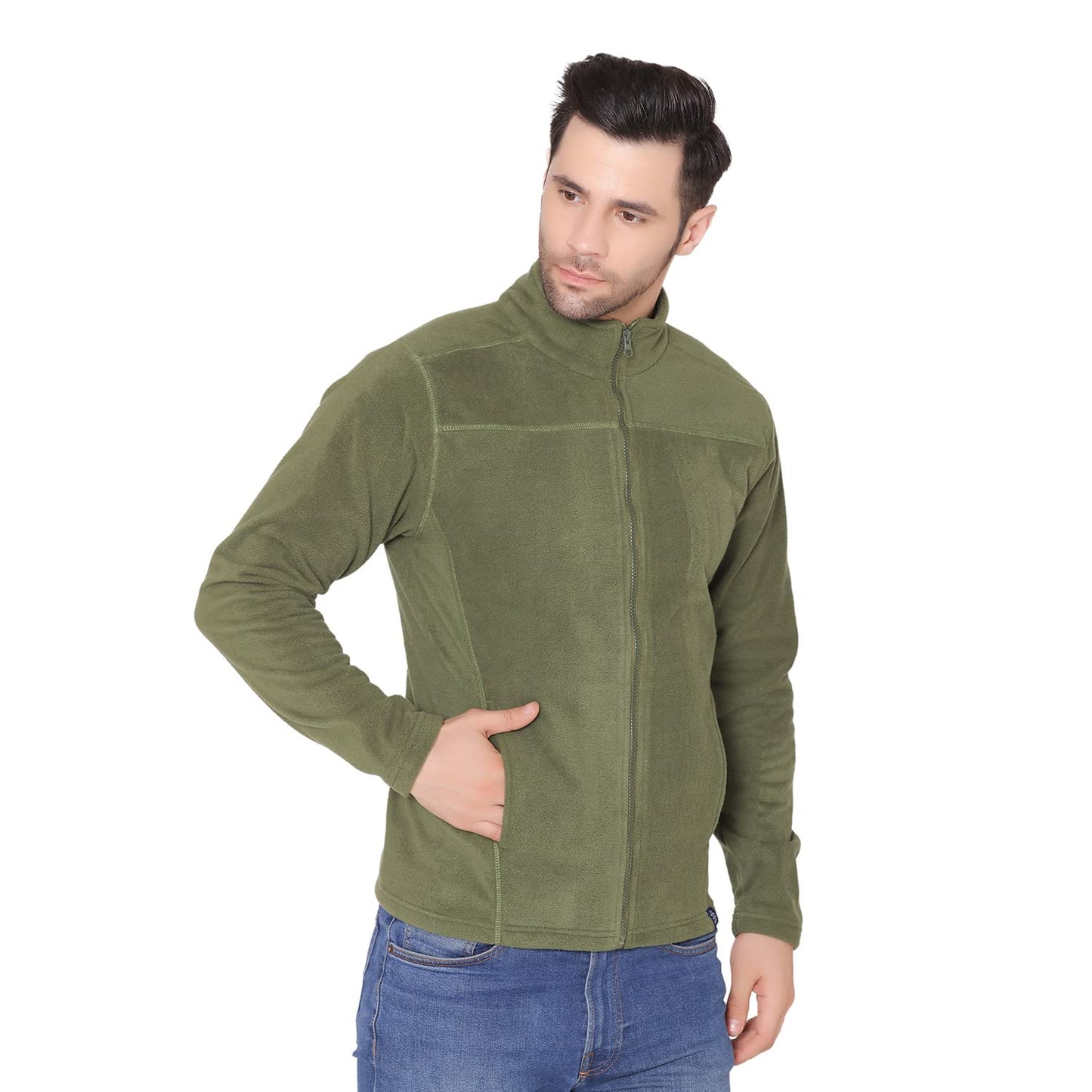Bongio Mens Full Sleeves Polar Jacket - Olive Green