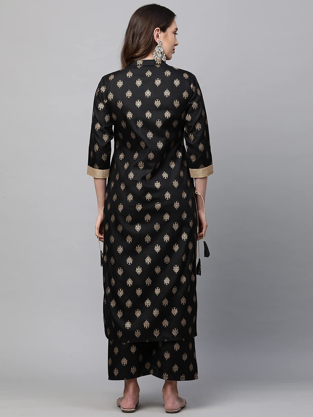 GoSriKi Women's Cotton Blend Straight Solid Kurta with Pant (Parbeen Nw