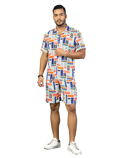 Rigo Printed Co-Ord Set For Men | Casual Shirt & Shorts Night Suit | Lounge-Wear Nightdress Pajama Set | Night, Beach, Vacation