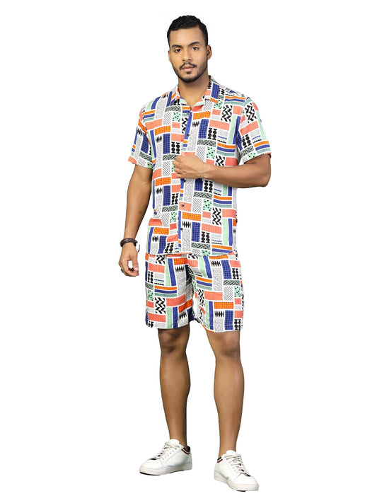 Rigo Printed Co-Ord Set For Men | Casual Shirt & Shorts Night Suit | Lounge-Wear Nightdress Pajama Set | Night, Beach, Vacation
