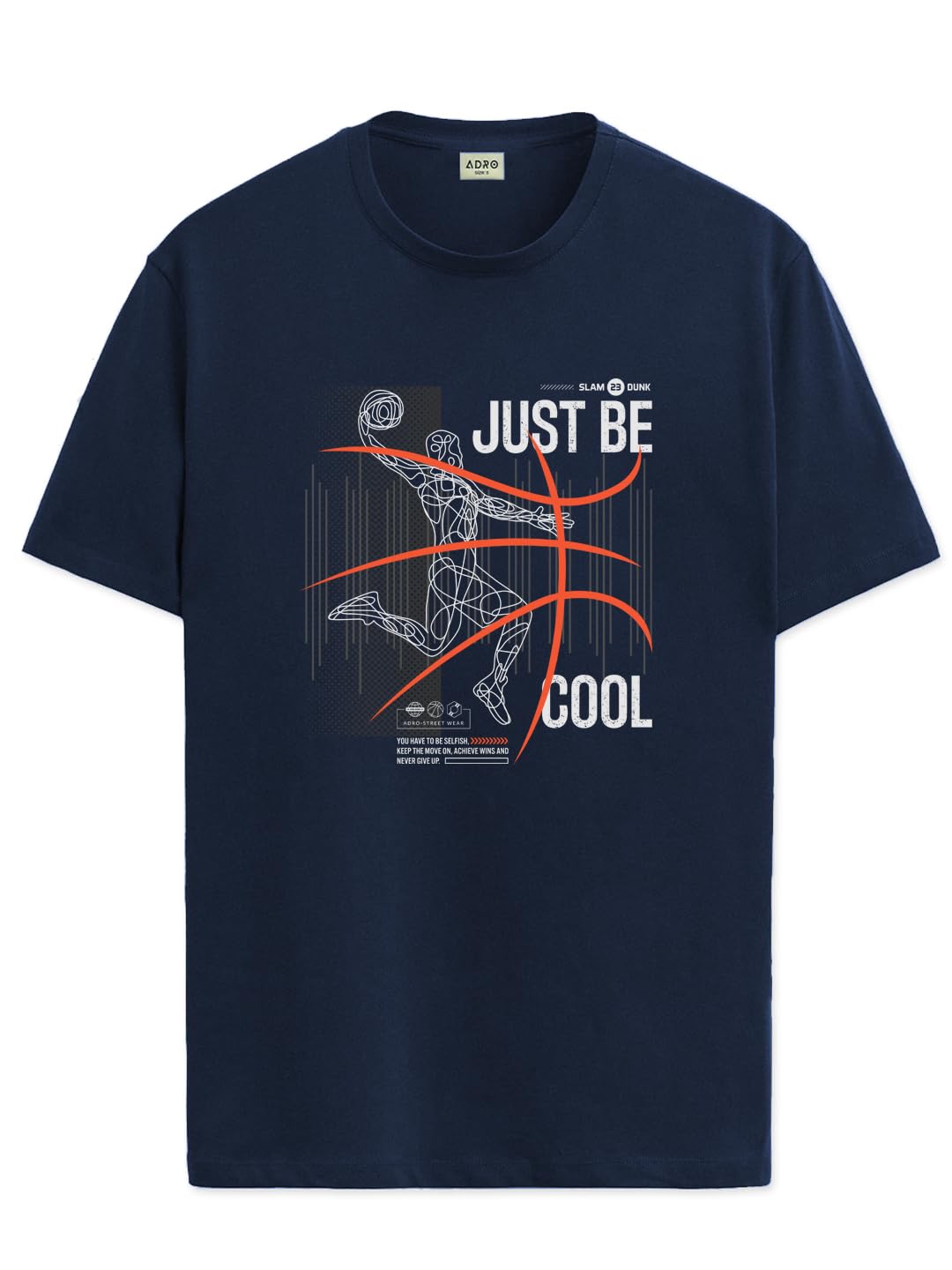 ADRO Men's Graphic Printed 100% Cotton T-Shirt - Regular Fit, Printed T-Shirts for Men (RN24-BCL-NB_Navy)