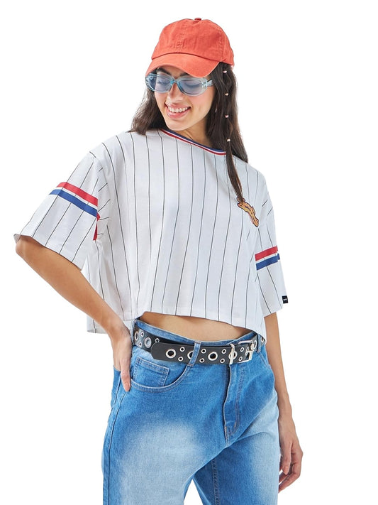 Bewakoof Official Looney Tunes Merchandise WomenS Printed Oversized Half Sleeve Round Neck Cotton Jersey Top_603353_White_L