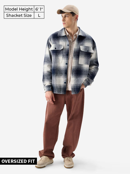 The Souled Store Plaid Originals: Arctic Men and Boys Long Sleeve Collared Neck Button Front Cotton Oversized Fit Flannel Shacke