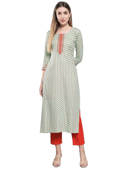GoSriKi Women's Cotton Blend Traditional Straight Printed Kurta and Pant Set (AMD 555-GS)